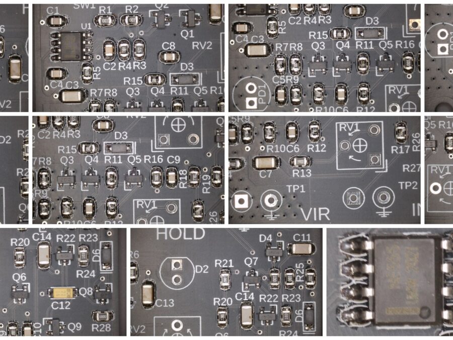 PCB GX-TXT-v3 dopo il reflow con i componenti SMD saldati.