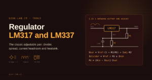 Schematic of an LM317 with R1 between output and adjust pin, R2 to ground and the adjust bypass capacitor, next to the output voltage formula, the minimum load condition and the power dissipation equation.