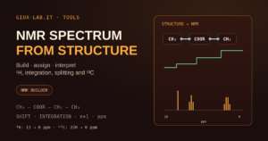 Connected CH3, CH2 and COOR blocks beside an NMR spectrum with multiplet peaks, an integration trace and a ppm scale.