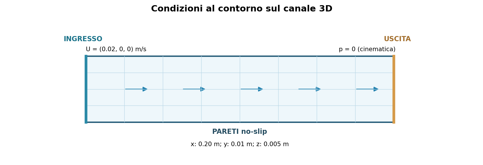 Schema del caso di canale e delle sue condizioni al contorno