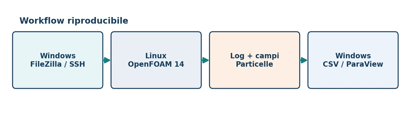 Flusso di lavoro Windows–Linux–ParaView e confronto delle tre simulazioni