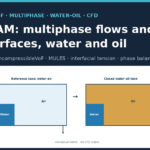 Two OpenFOAM 14 VOF case diagrams showing water–air and water–oil in a closed tank