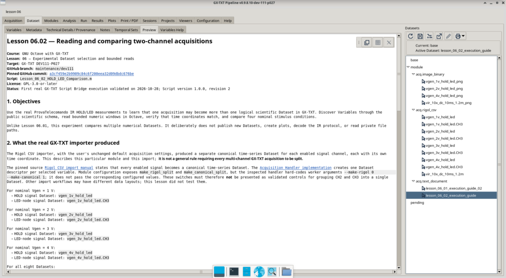 Anteprima della guida Markdown della Lezione 06.02 importata e consultabile come Dataset testuale in GX-TXT.